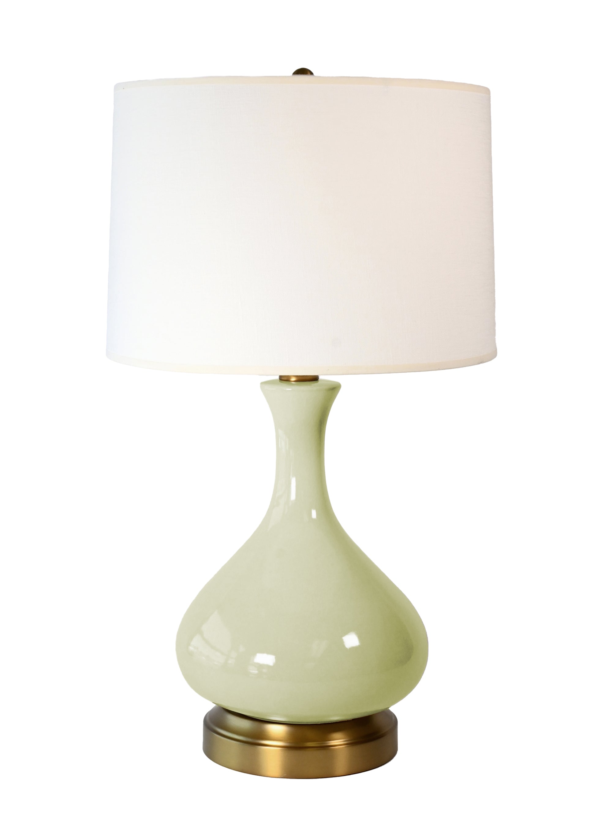 Modern high end brass table lamp with sage green shade — italian