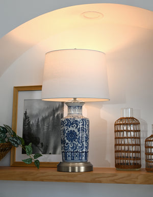 cordless table lamp blue and white porcelain on nickel