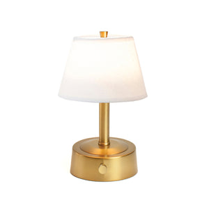 mini brass cordless lamp with linen shade by modern lantern